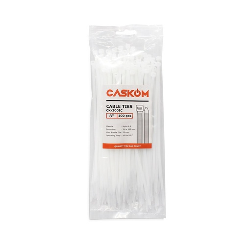 [12890018] เคเบิ้ลไทร์(Caskom) ขาว 8"*3.6*200mm (PK100) [220PK/CT]