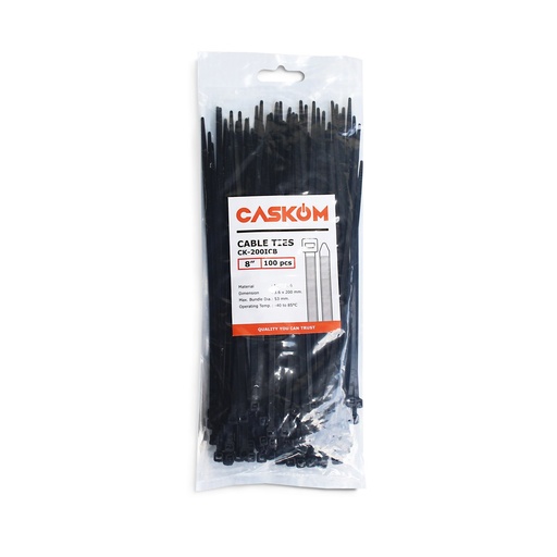 [12890022] เคเบิ้ลไทร์(Caskom) ดำ 8"*3.6*200mm (PK100) [220PK/CT]